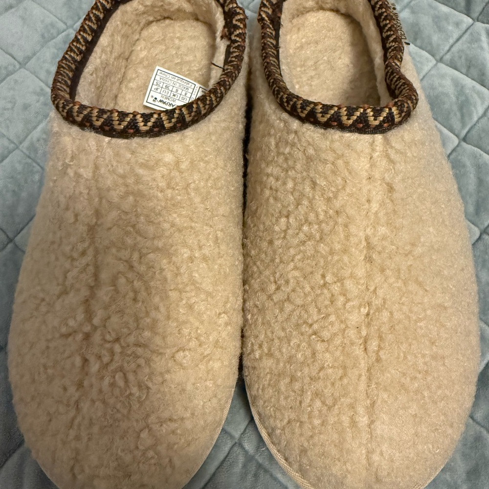 COPY - BearPaw Cream Mules with Brown Trim